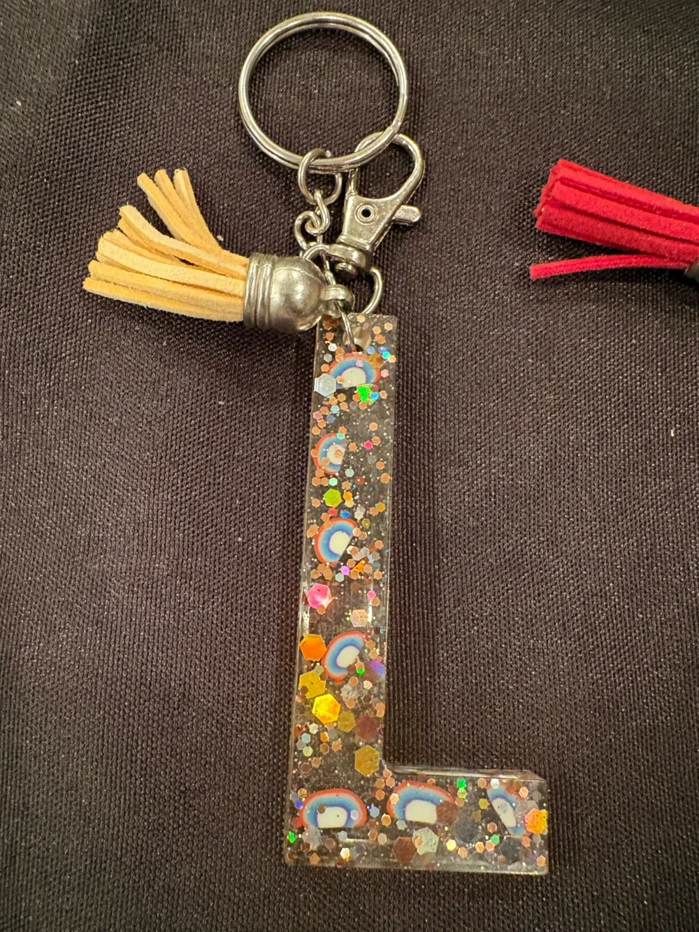 Glitter Resin 'L' Keychain with Tassel